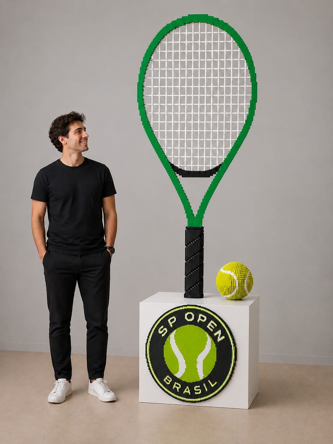 Raquete e bola de tênis de LEGO no SP Open